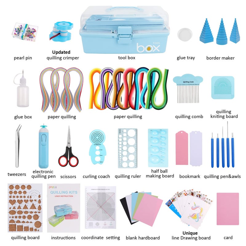 JoyPlus Quilling Kits for Beginners with Manual, 24 Tools & Supplies with Durable Storage Box, Updated Paper Crimper Tool, Premium Husking Board & Electronic Pen Blue - Image 5